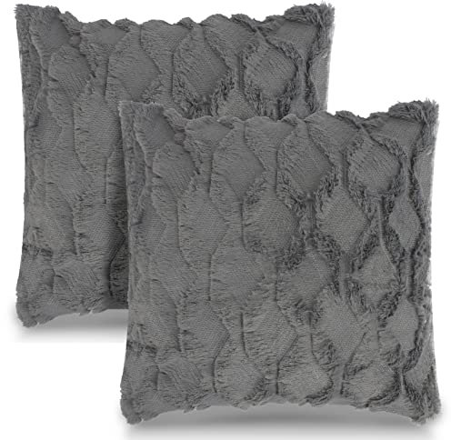 Toplive 2 Stück weicher Samt quadratischer Kissenbezug,Sofakissenbezug, Wohnzimmer, Schlafzimmer, Büro Home Decor Kissenbezug, Moderner Sofakissenbezug, Grau Geometrisches Muster, 45x45 cm