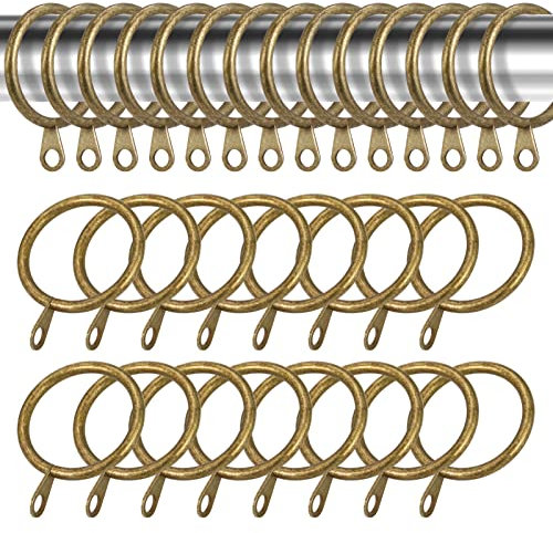 Heyu-Lotus 50Pcs Metal Brass Curtain Rings With Hanging Hooks for Poles and Rods, Drapery, and Shower, 30mm Internal Diameter