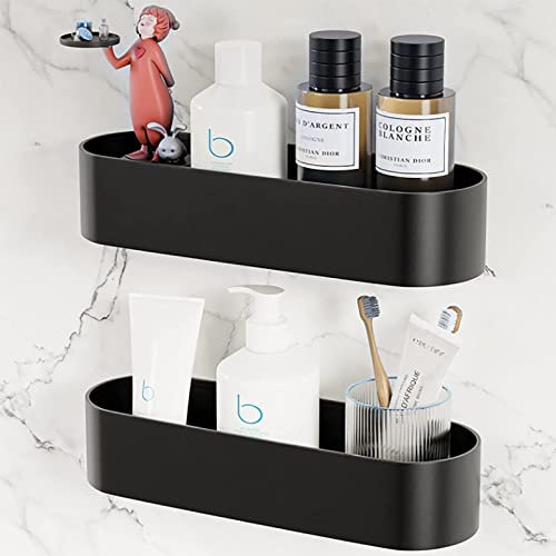 SCLLNDA 2 Stück Duschablage ohne Bohren Duschregal Badezimmer Organizer Duschkorb Gewürzregal Selbstklebend Badezimmer Regal Zahnputzbecherhalter für Küchen und Badezimmer Schwarz
