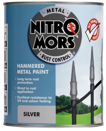 Nitromors Hammered Metal Paint for Metal Doors Furniture Gates with Rust Protection UV Resistance, Silver 750 ml