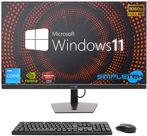 SIMPLETEK - All in One i3 10° Gen AiO 27 Windows 11 Pro Core 32GB SSD 2TB mit GPU GTX1650 4GB WiFi6 + BT 5.2 + Webcam | Ideal zum Bearbeiten / Gaming