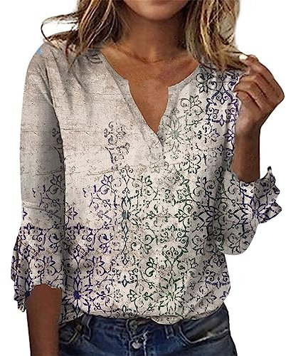TIMEMEAN Tunique Femme Manches 3/4 Laine Et Soie - Chemise Japonaise Carreau - Blouse Zippée - Top Allaitement Été - T-Shirt Marin - Chemisier Ethnique Blanche