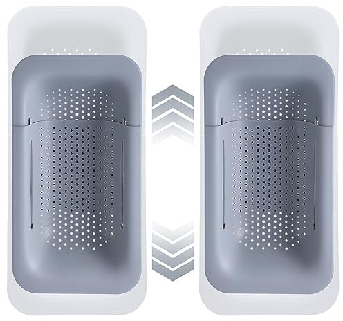 Scolapasta pieghevole per lavello e scolapasta da sopra il lavello, scolapasta pieghevole, estensibile, in plastica, per frutta e verdura, cestino scolapasta per cucina (lunghezza 36,3 - 49,3 cm)