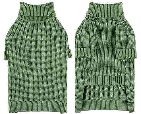 KONVINIT Hundepullover Kleine Mittelgroße Hunde,Winter Warm Hundepulli Rollkragen Hund Pullover Strickpullover für Chihuahua,Dackel,Französische Bulldogge usw.,Green S