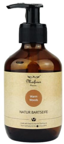 Meißner Tremonia - 200ml Bartseife Warm Woods - Bartshampoo ohne künstliche Zusatzstoffe - veganes Bartshampoo für Männer mit Bio-Olivenöl für intensive Pflege - Für die tägliche Bartpflege
