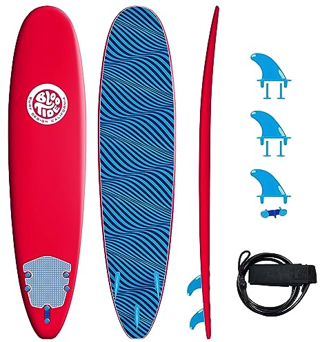 Bloo Tide 8ft Surfboard Soft top Red with Blue Wavizm Design Bottom Graphic