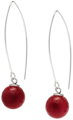 Orecchini Pendenti in Argento Sterling con Pietre Naturali Fatte a Mano per Donna - Orecchini con Perle a Sfera da 12mm per Ragazze (Agata rosa intenso sfaccettata)