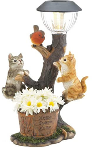 Mersyn Garden Solar Lights Animal Statue, Outdoor Cat Statue, Cat Ornaments for Garden Yard Walkway (Cartoon Cat)
