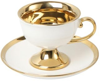 Ensemble tasse à café et assiette en céramique dorée de style européen - Blanc - 90 ml (6 tasses et 6 assiettes)