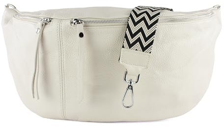 lePelou große Leder Bauchtasche für Damen mit Wechselgurt, Festival Tasche, Frauen Bauchtasche mit breitem Schultergurt, große Umhängetasche, XXL Crossbody Tasche, Geschenk für Damen (Creme 7)