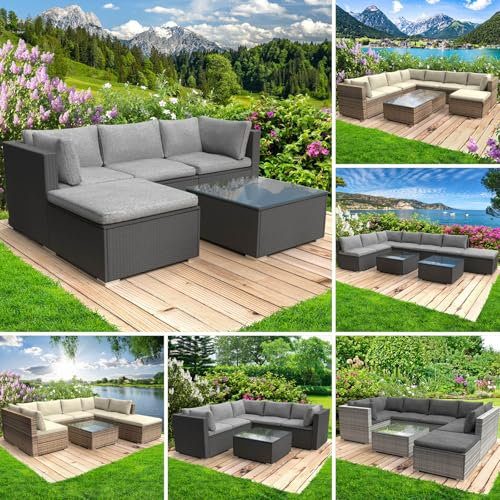 BRAST® Gartenmöbel Lounge Set | 4-5 Personen viele Modelle & Farben | inkl. extra Dicke Kissen | TÜV geprüft | Outdoor Loungemöbel Sitzgruppe Essgruppe Garnitur | Royal Schwarz