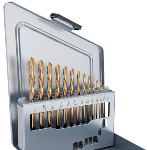 MACXCOIP Cobalt Left Hand Drill Bit Set, 13Pcs M35 High Speed Steel Jobber Length Drill Bit Kit for Hardened Metal, Stainless Steel, Cast Iron, Wood and Plastic, with Index Storage Case, 1/16-1/4