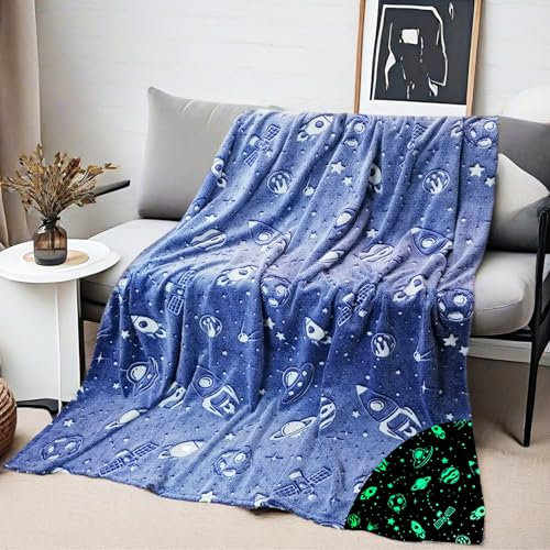 Kuscheldecke für Kinder, Decke Leuchtend Im Dunkeln Kuscheldecke Geschenke Jungs Kinder, Super Weiche und Warme Decke(Grau, 150x200 cm)
