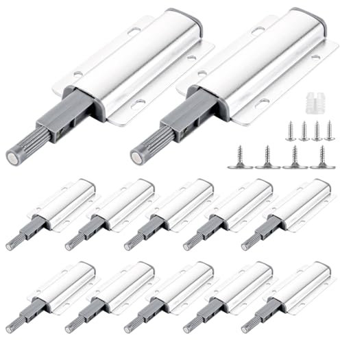 YAYODS 12 Stück Push to Open Drucktüröffner - Schrank Türdämpfer mit magnetischer Zuhaltung - Srucktüröffner aus Aluminium mit Schrauben für Schranktüren, Möbelschubladen