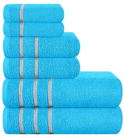 MyOwn Ultra Soft 6er-Pack Baumwoll-Handtuch-Set, enthält 2 übergroße Badetücher 70 x 140 cm, 2 Handtücher 40 x 60 cm und 2 Waschbetten 30 x 30 cm, Türkis Blau