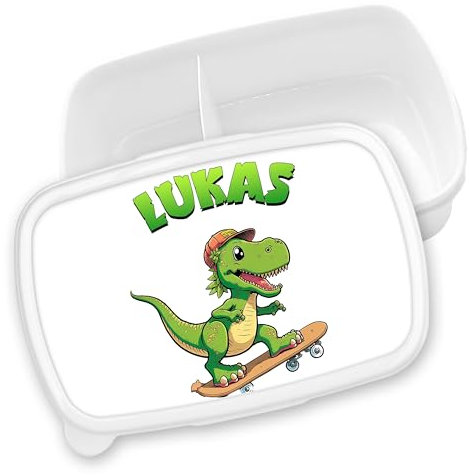 timalo® Brotdose Kinder personalisiert mit Namen | Bento Lunchbox Unterteilung mit Fächern | Jungen Mädchen Kindergarten Schule Geschenk | 8 - Dino Skateboard