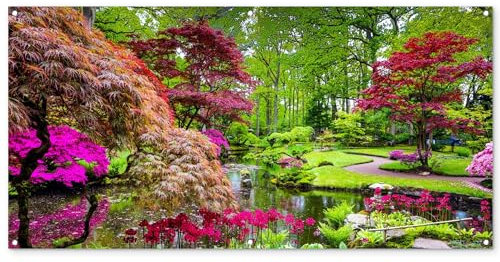 MuchoWow© Gartenposter Groß 160x80 cm XXL Outdoor Bilder Gartendeko für draußen Wetterfest Garten Terrassen Sichtschutz Deko Banner Draußen Bild Bäume - Blumen - Japanisch - Natur - Wasser