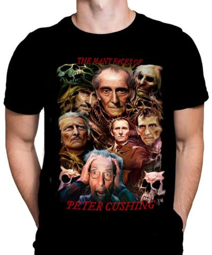 Faces of Peter Cushing - Movie Poster Art - T-Shirt Hammer Horror Black XL