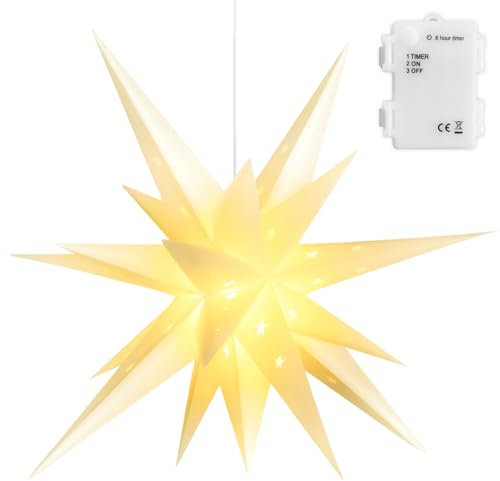 PQETBV Estrella Luminosa 3D Estrella, 45cm Estrella de Navidad 3D con Función de Temporizado, Estrella navideña con iluminación LED, 3D Estrellas De Papel para decorar árboles de Navidad y Balcones