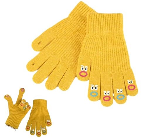 Witzige Winter Touchscreen Handschuhe Damen,Strickhandschuhe Damen,Gestrickte Handschuhe Damen,Warm Strick Handschuhe,Winterhandschuhe Damen,Handschuhe Winter,Gestrickte Warme Handschuhe (Gelb)