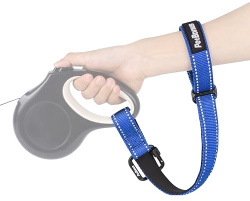 PetBonus Dog Leash Wrist Strap with Lockable Clip for Dog Retractable Leash | Adjustable Soft Padded Handle, Reflective, Escape Proof, Heavy Duty, Extra Layer Security for Pet Stroller, Blue