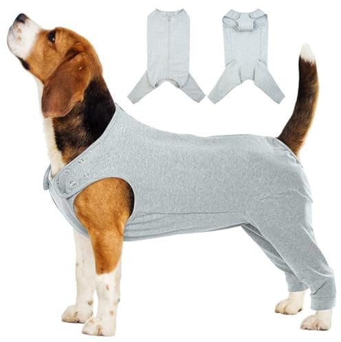 Katzinst Hundebody Nach Op, Hundebody mit Beinen mit Reißverschluss Hinten, Hundebody Nach Kastration Rüde für Haarausfall, Anti-Lecken, Wundschutz, Op Body Hund,SHUHOUFU,Grau,XL