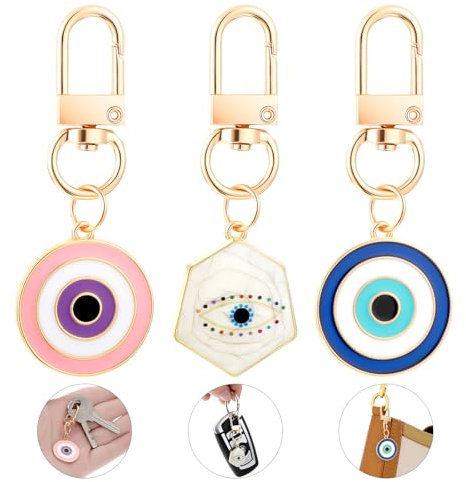 JIEYAO 3 Stück Bunte Böser Blick Schlüsselanhänger, Evil Eye Schlüsselanhänger Glücksschutz Glücksbringer Amulett Türkisches Auge Autoschlüsselring für Damen Tasche Schlüssel Schmuck
