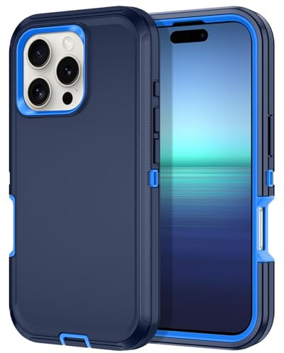 Petocase for iPhone 16 Pro Case Shockproof Dust/Drop Proof 3-Layer Full Body Protection [Without Screen Protector] Rugged Heavy Duty Cover Case for Apple iPhone 16 Pro 6.3 2024,Navy Blue