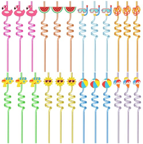 Confezione Da 24 Cannucce Da Cocktail Decorative a Forma Di Cartone Animato - Effetto Riutilizzabile, Curve