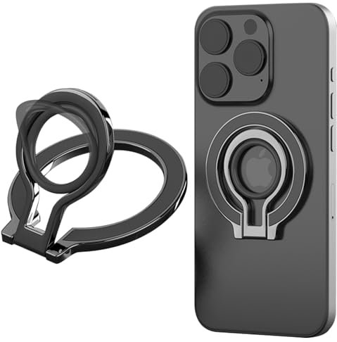 Ysnzaq Handy Ring Halterung Universal Magnet Adapter, kompatibel mit Magsafe Zubehör, 360° Drehbarer Faltbarer Magnetisch Metallring Ständer mit Silikon-Fingergriff für iPhone, Samsung.8D Black