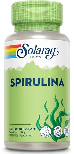 Solaray - Spirulina 410mg - 100 Vegane Kapseln nicht Tabletten - Hochdosiert Spirulina-Algen - Natürlich reich an Proteinen, Vitaminen & Mineralien - Ohne Zusätze & Laborgeprüft