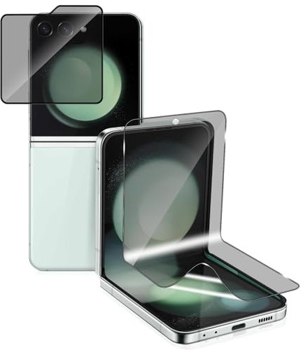 HinZann Privacy Protection Écran pour Samsung Galaxy Z Flip 5 5G, [1+1 Pièces] Anti-Espion Flexible TPU Film + Anti-Spy 9H Dureté Verre Trempé, Anti Rayures Protection D'écran pour Galaxy Z Flip 5 5G