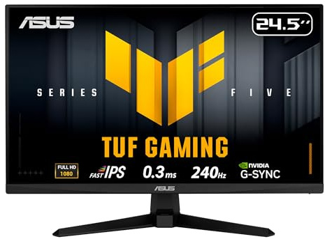 ASUS TUF GAMING VG259QM5A, Monitor Gaming Serie 5 da 24,5 FHD, Nero | Fast IPS (1920x1080), 0,3ms Response Time, 240Hz, G-SYNC, AMD FreeSync Premium ed ELMB SYNC, DisplayWidget Center, Gaming AI