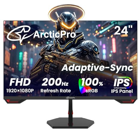 ArcticPro 24 Gaming Monitor, 180Hz, FHD 1080p, IPS Panel, 1ms Response Time, Adaptive Sync, PC Computer Monitor, Frameless, Ultra Slim, 100% sRGB