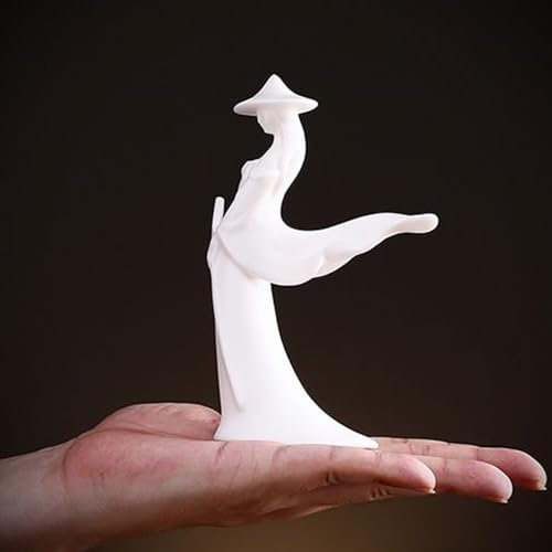 BYVUTE Weiße Jade Keramik Zen, Meditation, Buddhismus, minimalistische Statue, Figur, Mönch, cooler Schwertkämpfer, Assassin, Kung Fu für Sammlerstück, Zuhause, Regal-Dekoration, Mini-Größe