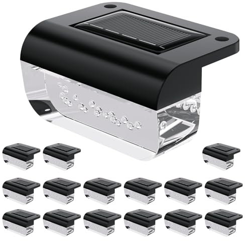 HAMLITE Solar Fence Lights Outdoor Garden, 16 Pack Solar Decking Lights Outdoor Waterproof, 3000K Garden Fence Light for Stair, Steps, Gutter, Yard, Patio, Pathway, Wall Ambient Lighting