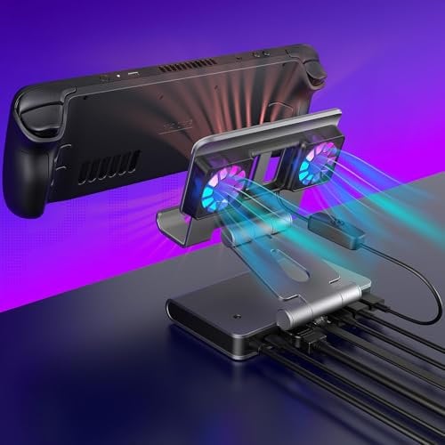 Fans Steam Deck Dock 6-in-1 with Adjustable Stand - 4K@60Hz HDMI, 1000Mbps Ethernet, 3X USB-A 3.0, 100W Fast Charging Docking Station for Steam Deck OLED/Legion Go/MSI Claw Handheld Gaming Consoles