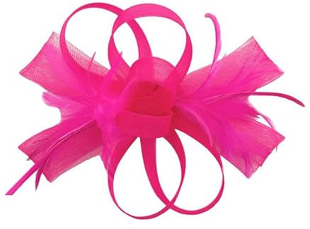 Finecy In New Women Ladies Fascinator Ribbon Flower Feather with Headband Clip Wedding Party Ascot Prom Day Bow Shaped Hat (UK, Numeric, 4, 5, Hot Pink)