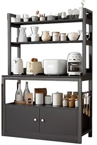 Kitchen nizer Shelf with Microwave Oven Stand Storage Industrial Baker's Rack Free Standing Utility Shelf in Black (100x35x158cm)