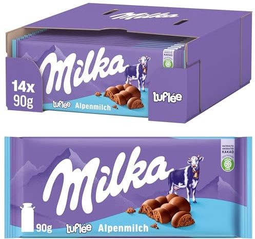 Milka Bubbly Alpenmilch-Schokoladentafel mit Luftblasen, 14 x 90g