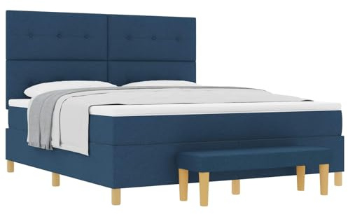 vidaXL Modernes King-Bettgestell in Blau | Cooles, Robustes Design für 2 Personen | Bequeme Polsterung für Innen | Schlafzimmermöbel | Matratzenprotektor | Natürliches Holz | Erwachsenen Doppel