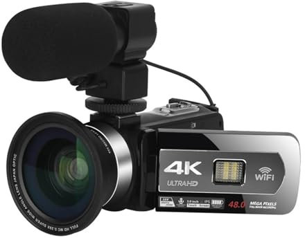 TIEOAXFT 4K Video Camera Camcorder 48MP Night Vision Digital Camcorder WiFi Web Cameras For Photography 18X Zoom Video Recorder(Lens Mic)