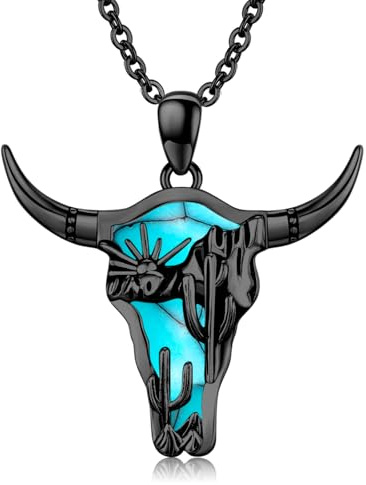 Twoowl Western Halskette mit Türkis 925er Sterling Silber Cowboy Cowgirl Anhänger Schmuck für Damen Herren