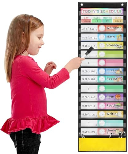 Stundenplan, Taschentabelle Tagesplaner 15+1 mit trocken abwischbaren Markern | Taschentabelle für Kinder mit 15 trocken abwischbaren Karten, Tabelle für Klassenzimmer und Zuhause