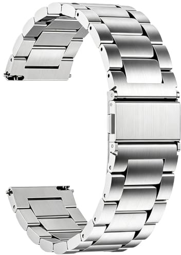 Aurrain 18mm 20mm 22mm Edelstahl Armband für Garmin/ID205L/Galaxy/Amazfit/Huawei/Coros,Metall Armband Unisex