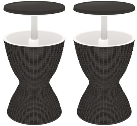 Outdoor Cool Bartisch 3 in 1 Ice Cocktail Couchtisch Rattan Stil Terrasse Bar Tisch mit Eiskübel für Partys und Pool Decks