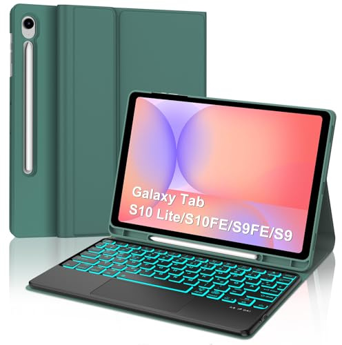 WINCHKING Touchpad Tastatur für Samsung Galaxy Tab S10 Lite/S10 FE/S9 FE/S9 | 7 Farben Beleuchtete, Bluetooth Tastatur Hülle für Samsung Galaxy Tab S10 Lite/S10fe/S9fe 10.9/S9 11, QWERTZ Layout, Grün