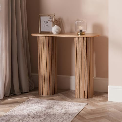 OHS Console Table, Wooden Console Tables for Hallway Slim Madison Ribbed Wood Frame Decorative Display Table for Living Room Entryway Small Spaces, Natural Wood