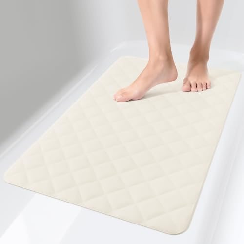 Yolife Bathtub Shower Mat Non Slip, 43×70CM Natural Rubber Bath Tub Floor Liner Mats with Strong Suction Cups for Inside Shower Bathroom, Machine Washable, Soft on Feet