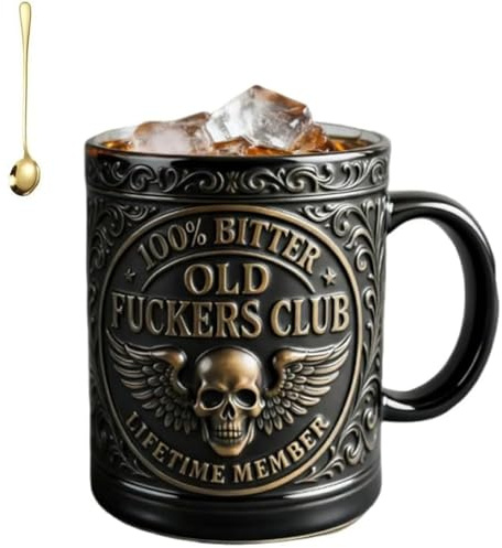 Old F*ckers Club – Tasse für lebenslanges Mitglied, klassisches Humor-Design für den täglichen Gebrauch, 2026 neuer handgefertigter Skelett-Bierkrug, Humpen, originelles Gag-Geschenk (1pc)